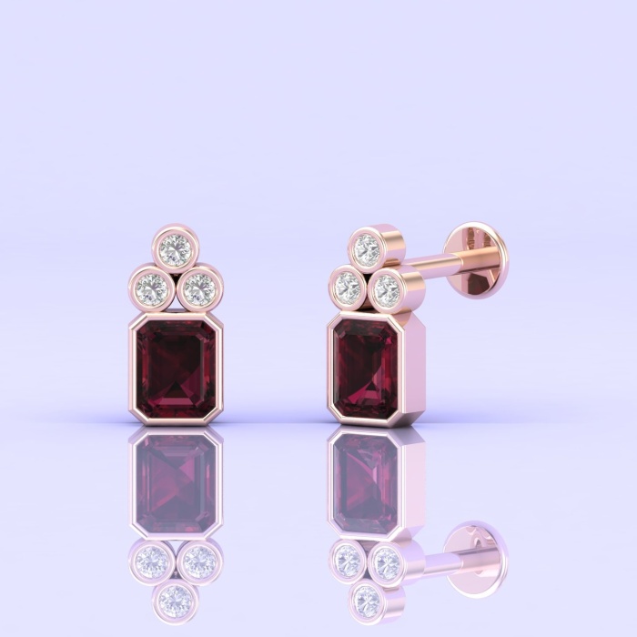 Dainty Rhodolite Earrings, 14K Stud Earrings, Party Jewelry, Art Nouveau Jewelry, Gemstone Earrings, Gift for Women, Octagon Stud Earrings | Save 33% - Rajasthan Living 13