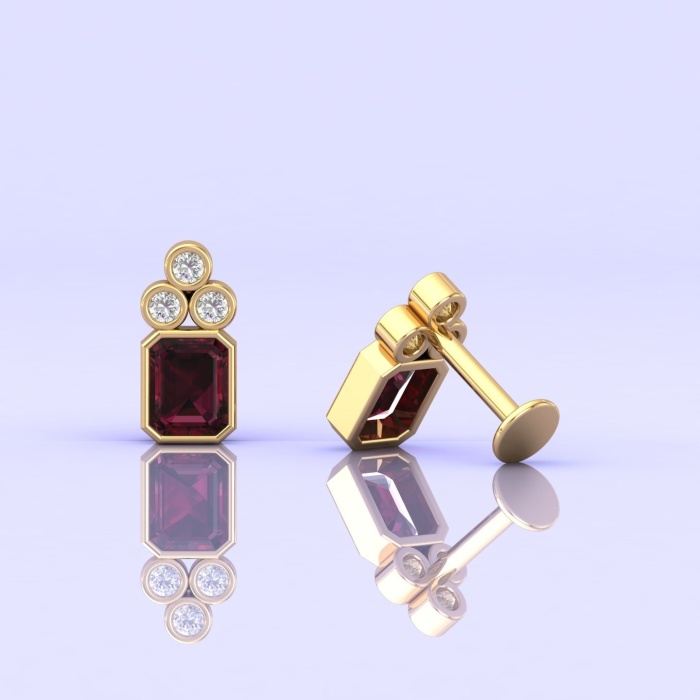 Dainty Rhodolite Earrings, 14K Stud Earrings, Party Jewelry, Art Nouveau Jewelry, Gemstone Earrings, Gift for Women, Octagon Stud Earrings | Save 33% - Rajasthan Living 11