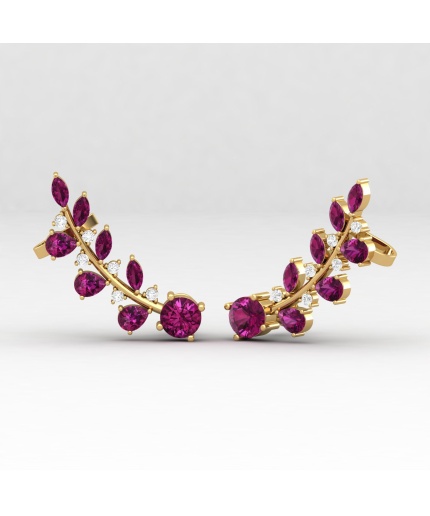 Rhodolite Garnet 14K Dainty Climber Earrings, Handmade Earrings, Gift For Her, Anniversary Gift, Birthstone Jewelry, Natural Garnet Jewelry | Save 33% - Rajasthan Living 3