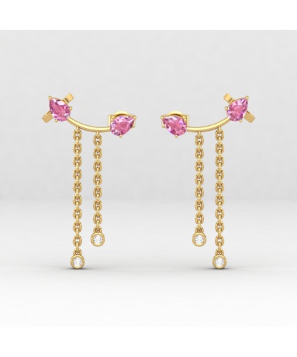 Pink Spinel 14K Dainty Climber Earrings, Handmade Jewelry, Art Nouveau Style Stud Earrings, Natural Spinel Jewelry, August Birthstone Jewels | Save 33% - Rajasthan Living