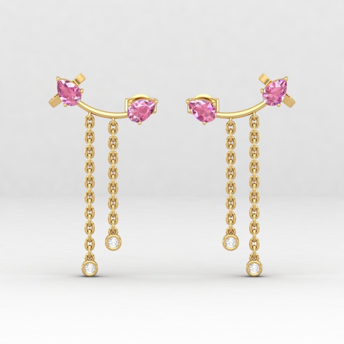 Pink Spinel 14K Dainty Climber Earrings, Handmade Jewelry, Art Nouveau Style Stud Earrings, Natural Spinel Jewelry, August Birthstone Jewels | Save 33% - Rajasthan Living 6