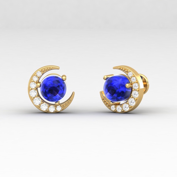 14K Dainty Tanzanite Stud Earrings, Cartilage Earrings, Handmade Jewelry, Gift For Her, Art Deco Style Earrings, Anniversary Gift, Cabochon | Save 33% - Rajasthan Living 9