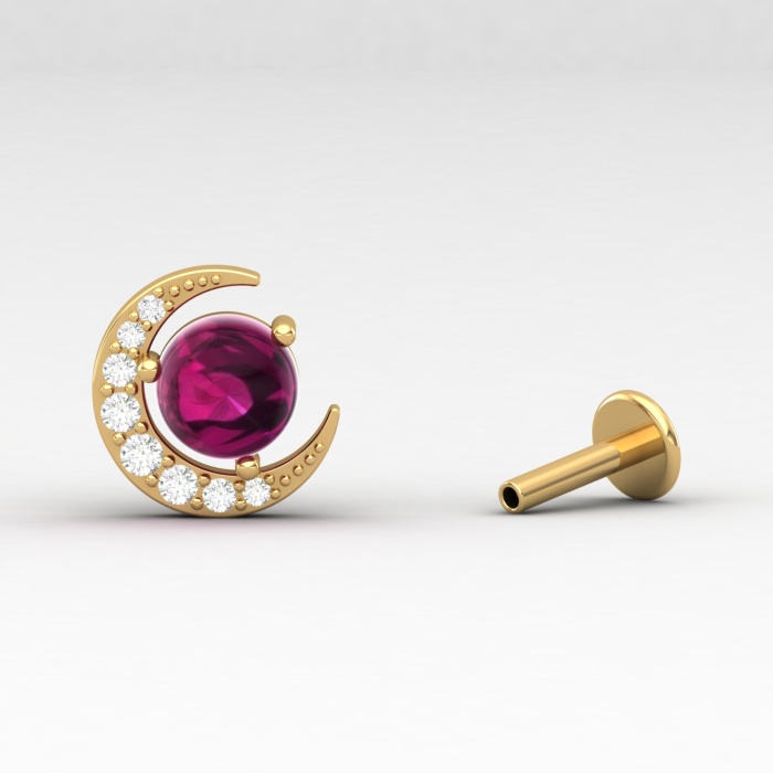 14K Rhodolite Garnet Stud Earrings, Dainty Cabochon Half Moon Earrings, Handmade Jewelry, Birthstone Earrings, Party Jewelry, Garnet Cut | Save 33% - Rajasthan Living 8