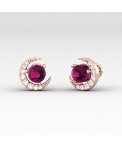 14K Rhodolite Garnet Stud Earrings, Dainty Cabochon Half Moon Earrings, Handmade Jewelry, Birthstone Earrings, Party Jewelry, Garnet Cut | Save 33% - Rajasthan Living 3
