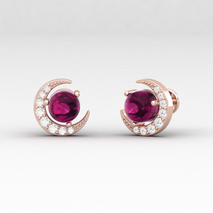 14K Rhodolite Garnet Stud Earrings, Dainty Cabochon Half Moon Earrings, Handmade Jewelry, Birthstone Earrings, Party Jewelry, Garnet Cut | Save 33% - Rajasthan Living 7