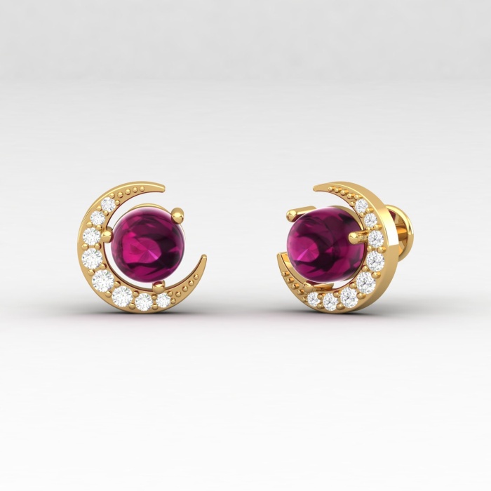 14K Rhodolite Garnet Stud Earrings, Dainty Cabochon Half Moon Earrings, Handmade Jewelry, Birthstone Earrings, Party Jewelry, Garnet Cut | Save 33% - Rajasthan Living 12