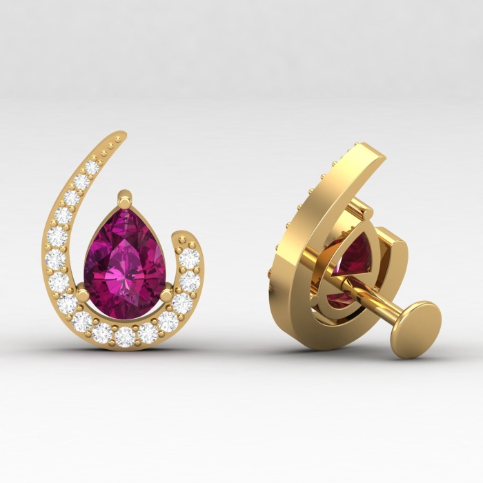 Dainty Rhodolite Garnet Stud Earrings, 14K Half Moon Handmade Stud Earrings, Gift For Her, Anniversary Gift, Birthstone Jewelry, Garnet Cut | Save 33% - Rajasthan Living 12