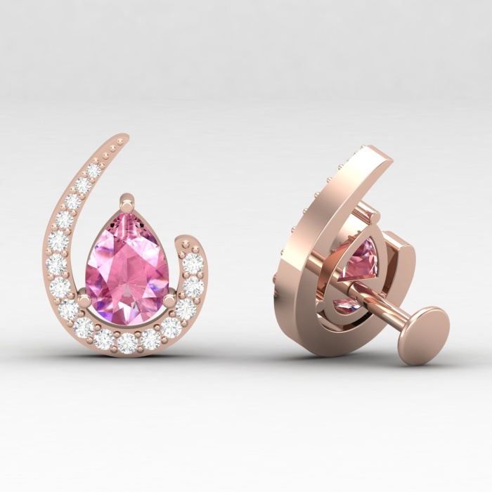 Pink Spinel 14K Dainty Stud Earrings, Half Moon Earrings, Handmade Jewelry, Gift For Women, Anniversary Gift, August Birthstone Earrings | Save 33% - Rajasthan Living 13