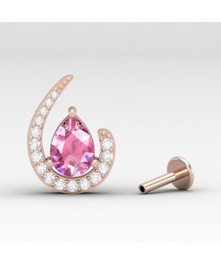 Pink Spinel 14K Dainty Stud Earrings, Half Moon Earrings, Handmade Jewelry, Gift For Women, Anniversary Gift, August Birthstone Earrings | Save 33% - Rajasthan Living