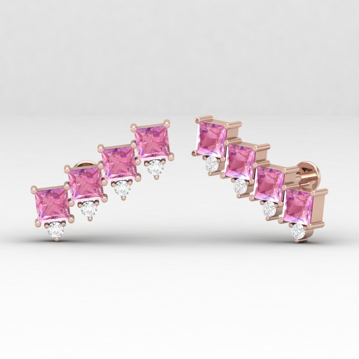 14K Dainty Pink Spinel Climber Earrings, Gold Stud Earrings For Women, Everyday Gemstone Earring For Her, Natural Spinel Gemstone Earring | Save 33% - Rajasthan Living 11