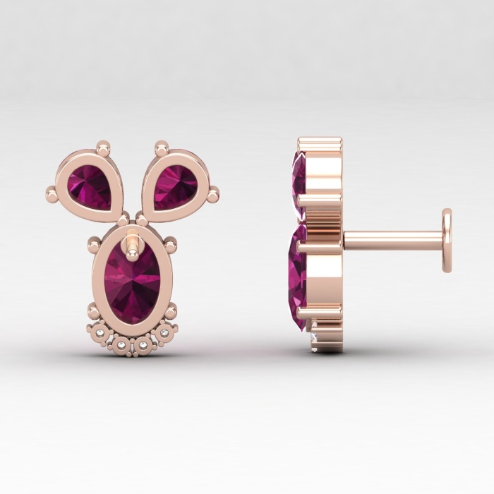 Rhodolite Garnet 14K Dainty Stud Earrings, Gold Stud Earrings For Her, Everyday Gemstone Earrings For Women, January Birthstone Jewelry | Save 33% - Rajasthan Living 14