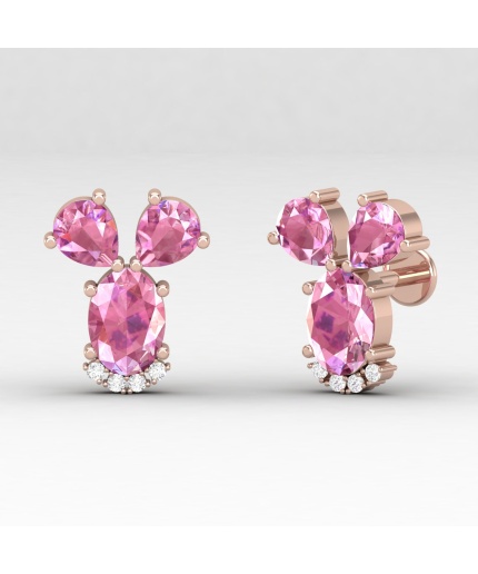 14K Dainty Pink Spinel Stud Earrings, Everyday Gemstone Earrings For Women, August Birthstone Earrings, Natural Spinel Gold Earrings For Her | Save 33% - Rajasthan Living 3