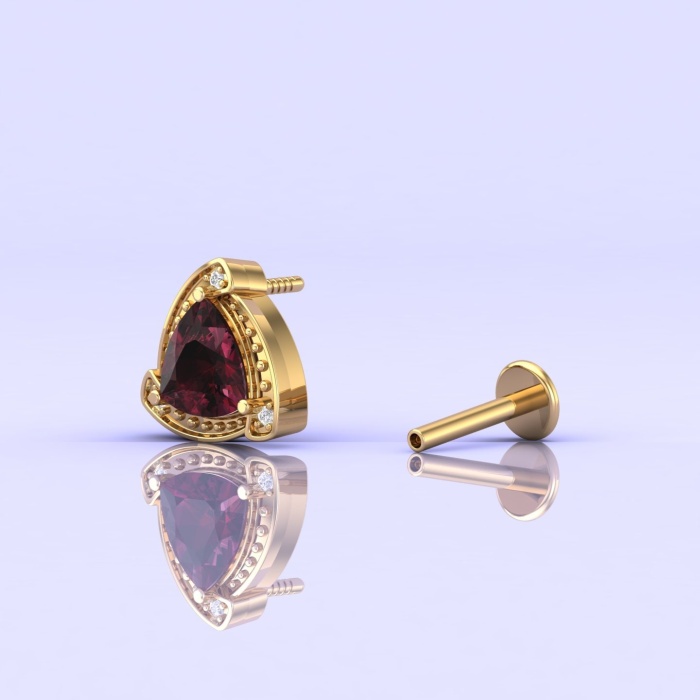 14K Rhodolite Garnet Earrings, Stud Earrings, Art Deco, Dainty Stud Earrings, Gift For Her, Anniversary Gift, Part Jewelry, Trillion Cut | Save 33% - Rajasthan Living 7