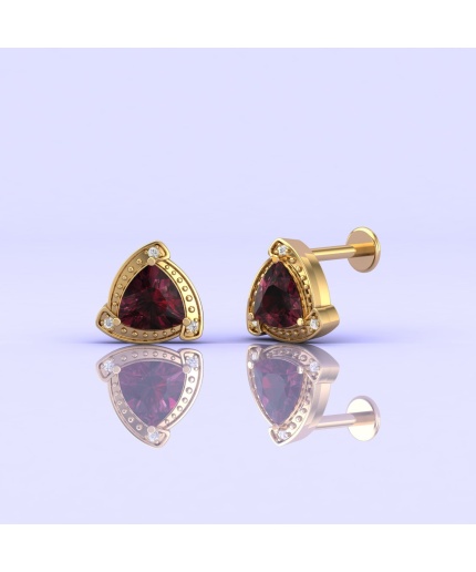 14K Rhodolite Garnet Earrings, Stud Earrings, Art Deco, Dainty Stud Earrings, Gift For Her, Anniversary Gift, Part Jewelry, Trillion Cut | Save 33% - Rajasthan Living