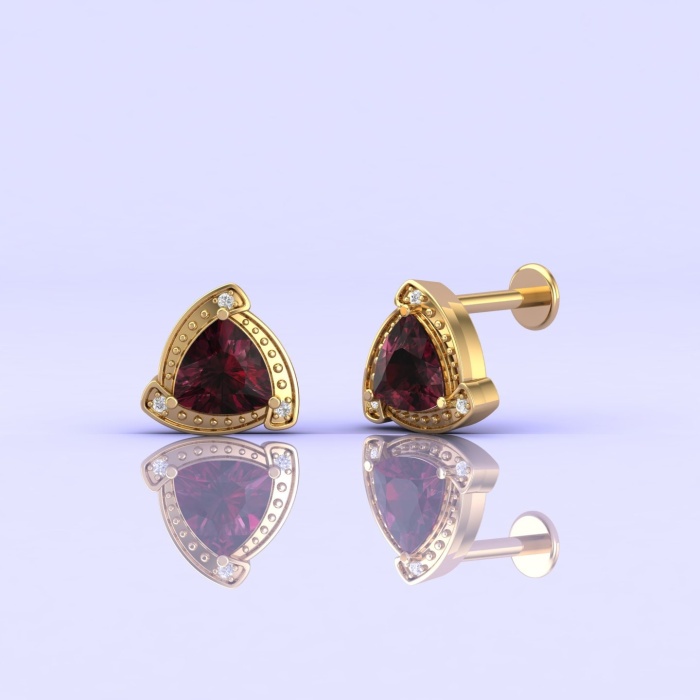 14K Rhodolite Garnet Earrings, Stud Earrings, Art Deco, Dainty Stud Earrings, Gift For Her, Anniversary Gift, Part Jewelry, Trillion Cut | Save 33% - Rajasthan Living 6