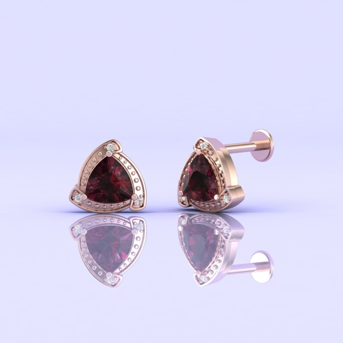 14K Rhodolite Garnet Earrings, Stud Earrings, Art Deco, Dainty Stud Earrings, Gift For Her, Anniversary Gift, Part Jewelry, Trillion Cut | Save 33% - Rajasthan Living 13