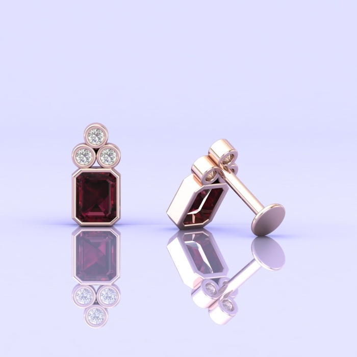 Dainty Rhodolite Earrings, 14K Stud Earrings, Party Jewelry, Art Nouveau Jewelry, Gemstone Earrings, Gift for Women, Octagon Stud Earrings | Save 33% - Rajasthan Living 14