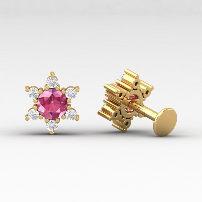 Pink Spinel 14K Dainty Stud Earrings, Everyday Gemstone Stud Earrings For Her, Gold Stud Earrings For Women, August Birthstone Jewelry | Save 33% - Rajasthan Living 14