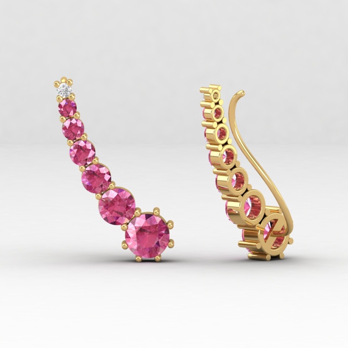 Dainty Pink Spinel 14K Climber Earrings, Handmade Jewelry, Everyday Gemstone Earring, August Birthstone Earrings, Gold Earrings For Women | Save 33% - Rajasthan Living 13