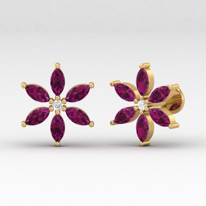 Rhodolite Garnet 14K Dainty Stud Earrings, Everyday Gemstone Earring For Her, Handmade Jewelry, Gold Stud Earrings For Women, Party Jewelry | Save 33% - Rajasthan Living 7