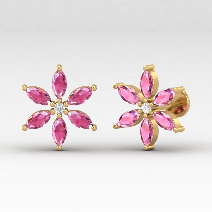 Dainty Pink Spinel 14K Stud Earrings, Gold Stud Earrings For Women, Everyday Gemstone Earring For Her, August Birthstone Jewelry, Spinel Cut | Save 33% - Rajasthan Living 10