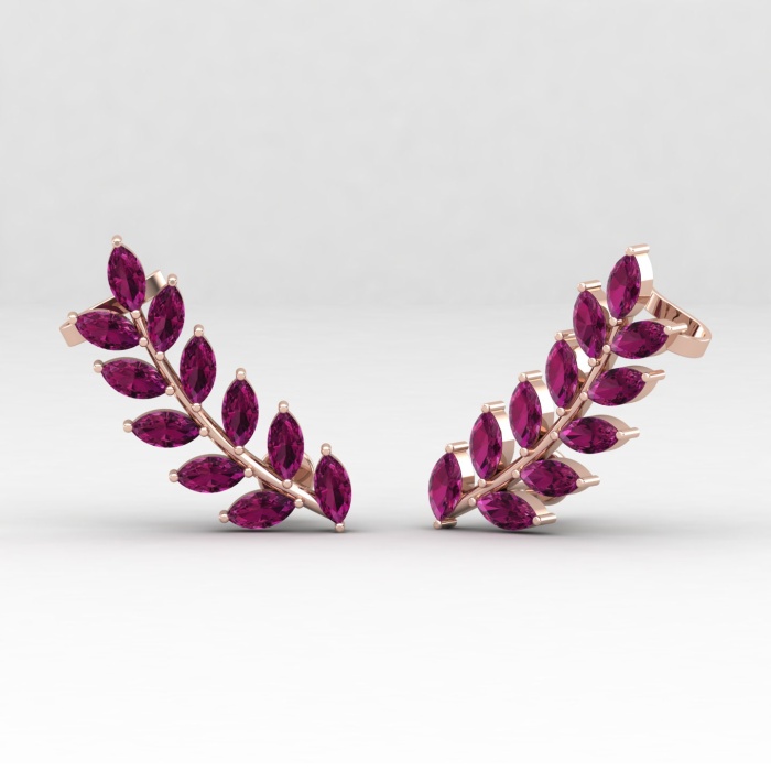 Rhodolite Garnet 14K Dainty Earrings, Natural Garnet Climber Earrings, Handmade Jewelry, Art Deco Style Earrings, Gift For Women, Birthstone | Save 33% - Rajasthan Living 13