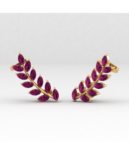 Rhodolite Garnet 14K Dainty Earrings, Natural Garnet Climber Earrings, Handmade Jewelry, Art Deco Style Earrings, Gift For Women, Birthstone | Save 33% - Rajasthan Living 3