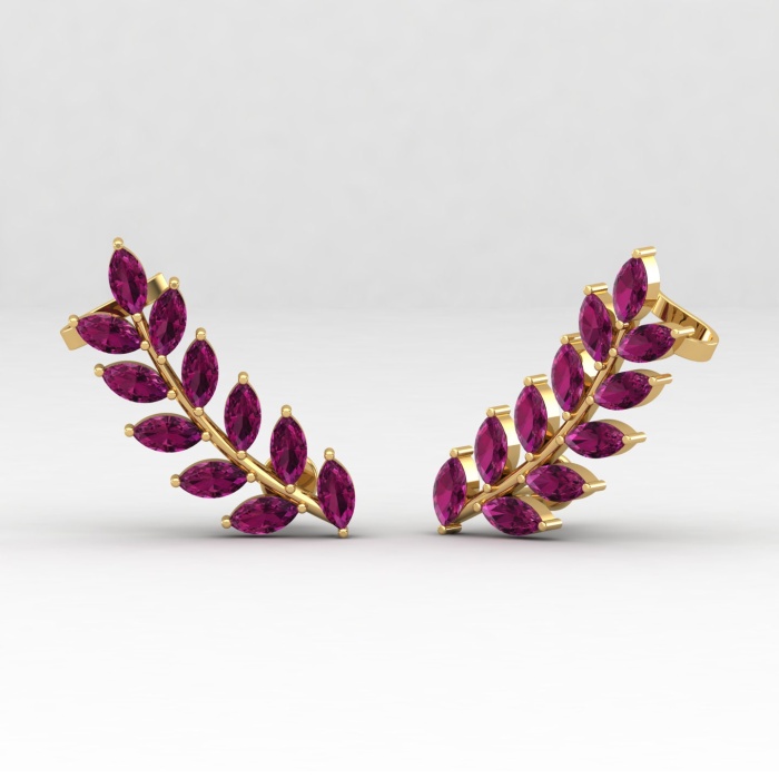 Rhodolite Garnet 14K Dainty Earrings, Natural Garnet Climber Earrings, Handmade Jewelry, Art Deco Style Earrings, Gift For Women, Birthstone | Save 33% - Rajasthan Living 7