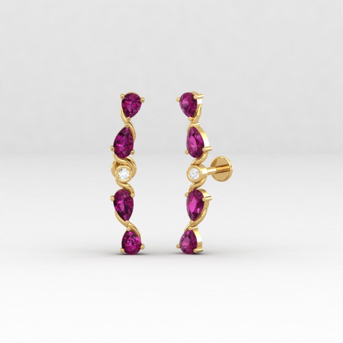 Natural 14K Dainty Rhodolite Garnet Climber Earrings, Ear Crawlers, Natural Gemstone Earrings, Gift For Her, Anniversary Gift, Party Jewelry | Save 33% - Rajasthan Living 9
