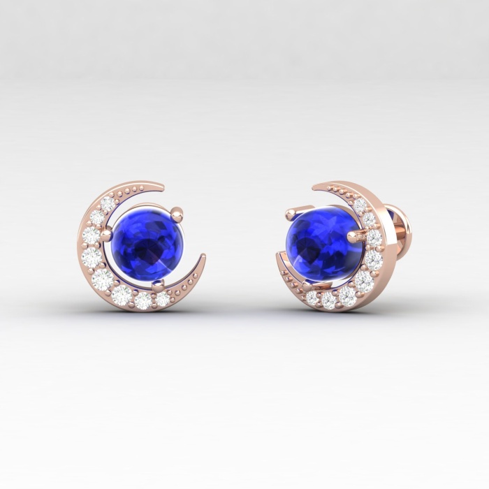 14K Dainty Tanzanite Stud Earrings, Cartilage Earrings, Handmade Jewelry, Gift For Her, Art Deco Style Earrings, Anniversary Gift, Cabochon | Save 33% - Rajasthan Living 12