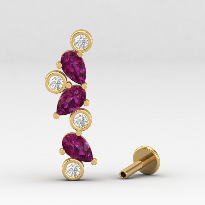 Rhodolite Garnet 14K Climber Earrings, Dainty Gold Stud Earrings For Women, Everyday Gemstone Earring For Her, January Birthstone Jewelry | Save 33% - Rajasthan Living 10