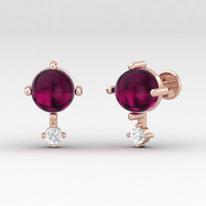 Dainty Rhodolite Garnet Stud Earrings, 14K Gold Stud Earrings For Women, January Birthstone Jewelry, Everyday Gemstone Earring For Her | Save 33% - Rajasthan Living 13