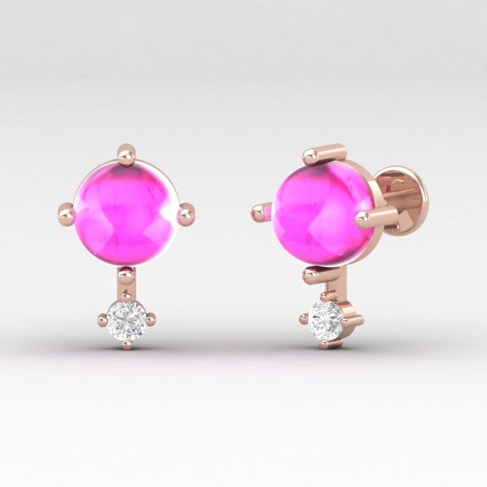 Pink Spinel 14K Dainty Stud Earrings, Gold Stud Earrings For Women, Everyday Gemstone Earring For Her, August Birthstone Jewelry, Cut Spinel | Save 33% - Rajasthan Living 11