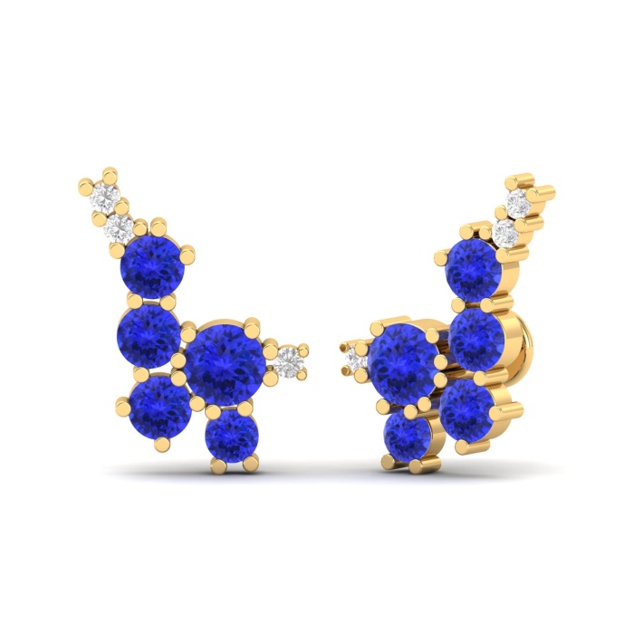 14K Dainty Natural Tanzanite Ear Climbers, Gold Climber Stud Earrings For Women, Everyday Gemstone Earring For Her, December Birthstone Gems | Save 33% - Rajasthan Living 13