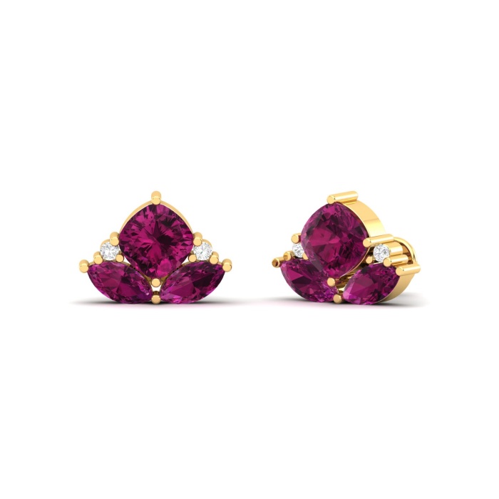 Rhodolite Garnet 14K Stud Earrings, Dainty Gold Stud Earrings For Women, Everyday Gemstone Earring For Her, January Birthstone Jewelry | Save 33% - Rajasthan Living 13