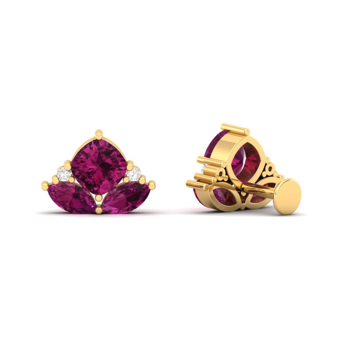 Rhodolite Garnet 14K Stud Earrings, Dainty Gold Stud Earrings For Women, Everyday Gemstone Earring For Her, January Birthstone Jewelry | Save 33% - Rajasthan Living 11