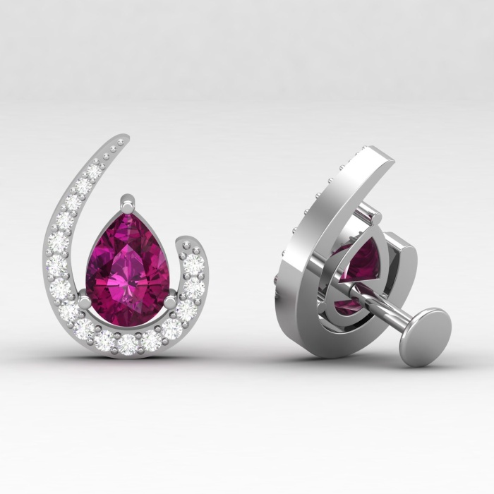 Dainty Rhodolite Garnet Stud Earrings, 14K Half Moon Handmade Stud Earrings, Gift For Her, Anniversary Gift, Birthstone Jewelry, Garnet Cut | Save 33% - Rajasthan Living 13