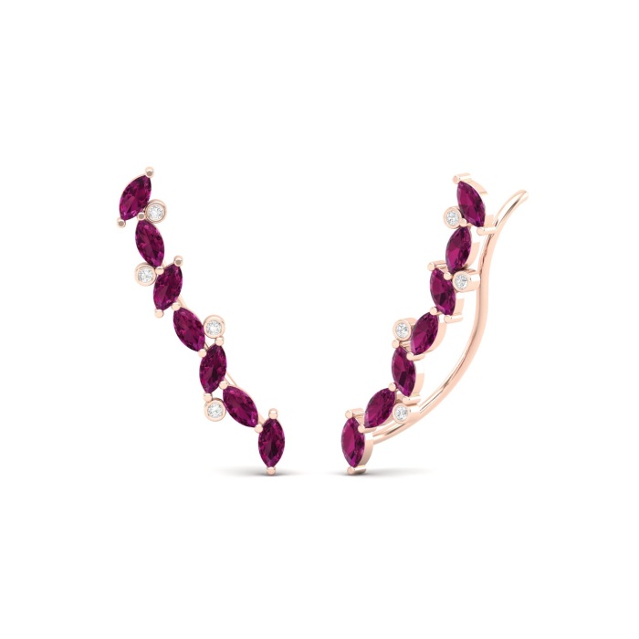 Rhodolite Garnet 14K Ear Climbers, Dainty Gold Climber Earrings For Women, January Birthstone Jewelry, Everyday Gemstone Earring For Her | Save 33% - Rajasthan Living 13