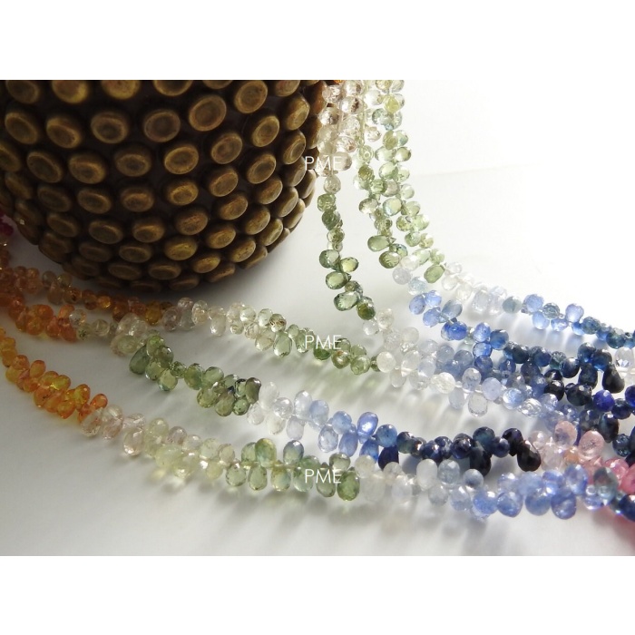 Multi Sapphire Faceted Drop,Teardrop,Loose Bead,Gemstone For Making Jewelry,Precious Stone 100%Natural 8Inch 3-4MM Long Approx PME(BR10) | Save 33% - Rajasthan Living 10
