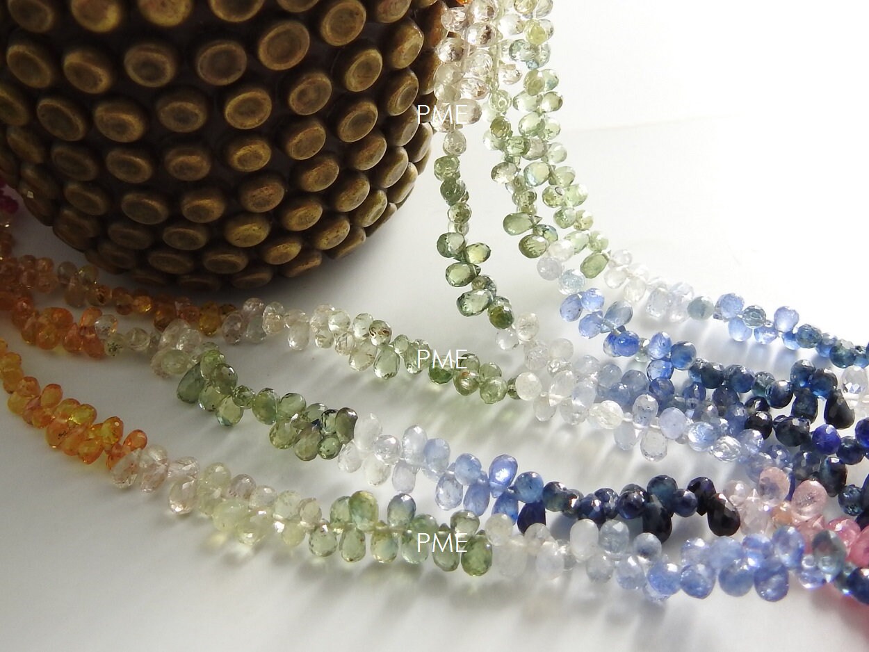 Multi Sapphire Faceted Drop,Teardrop,Loose Bead,Gemstone For Making Jewelry,Precious Stone 100%Natural 8Inch 3-4MM Long Approx PME(BR10) | Save 33% - Rajasthan Living 18