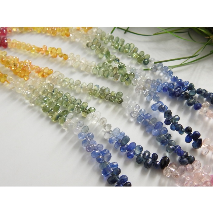 Multi Sapphire Faceted Drop,Teardrop,Loose Bead,Gemstone For Making Jewelry,Precious Stone 100%Natural 8Inch 3-4MM Long Approx PME(BR10) | Save 33% - Rajasthan Living 12