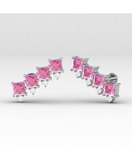 14K Dainty Pink Spinel Climber Earrings, Gold Stud Earrings For Women, Everyday Gemstone Earring For Her, Natural Spinel Gemstone Earring | Save 33% - Rajasthan Living 3