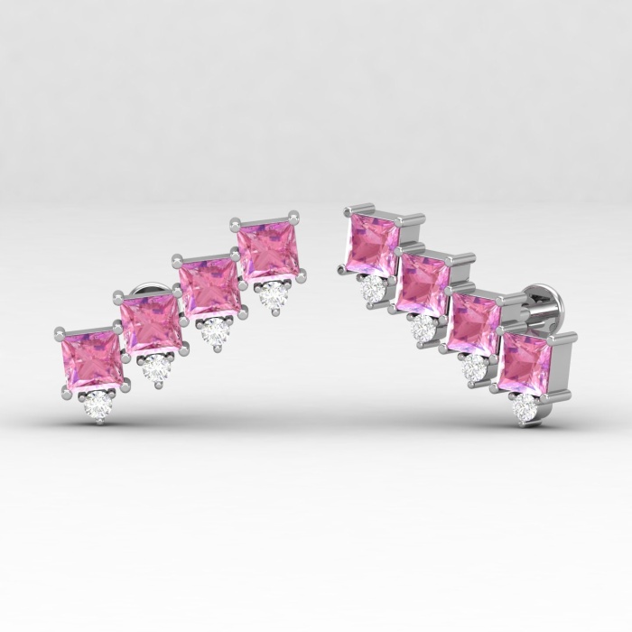 14K Dainty Pink Spinel Climber Earrings, Gold Stud Earrings For Women, Everyday Gemstone Earring For Her, Natural Spinel Gemstone Earring | Save 33% - Rajasthan Living 7
