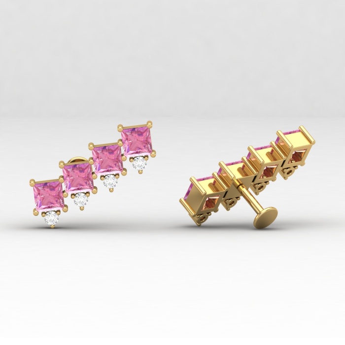 14K Dainty Pink Spinel Climber Earrings, Gold Stud Earrings For Women, Everyday Gemstone Earring For Her, Natural Spinel Gemstone Earring | Save 33% - Rajasthan Living 14