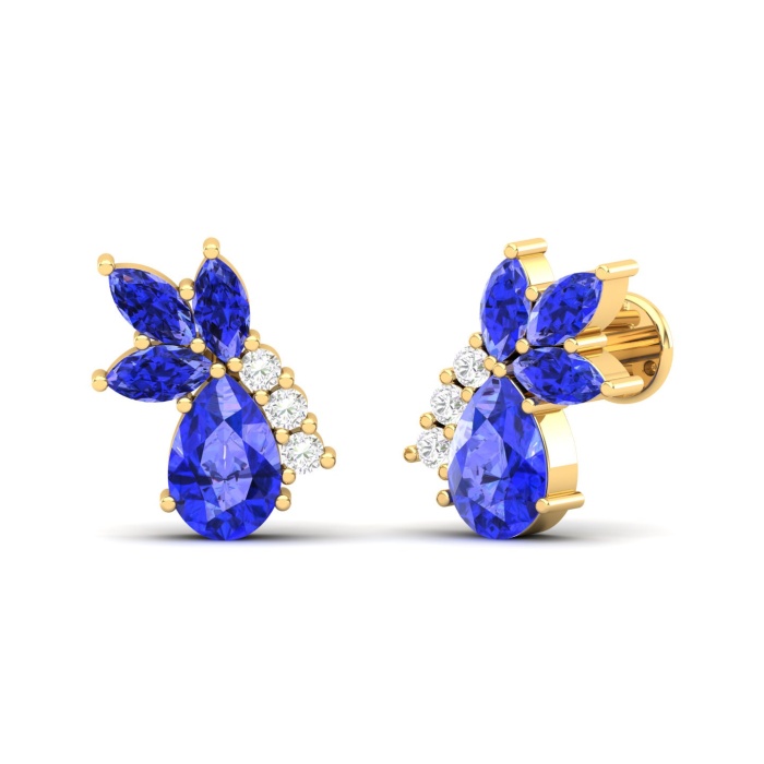 14K Dainty Natural Tanzanite Stud Earrings, Gold Stud Earrings For Women, Everyday Gemstone Earring For Her,  Birthstone Jewelry | Save 33% - Rajasthan Living 12