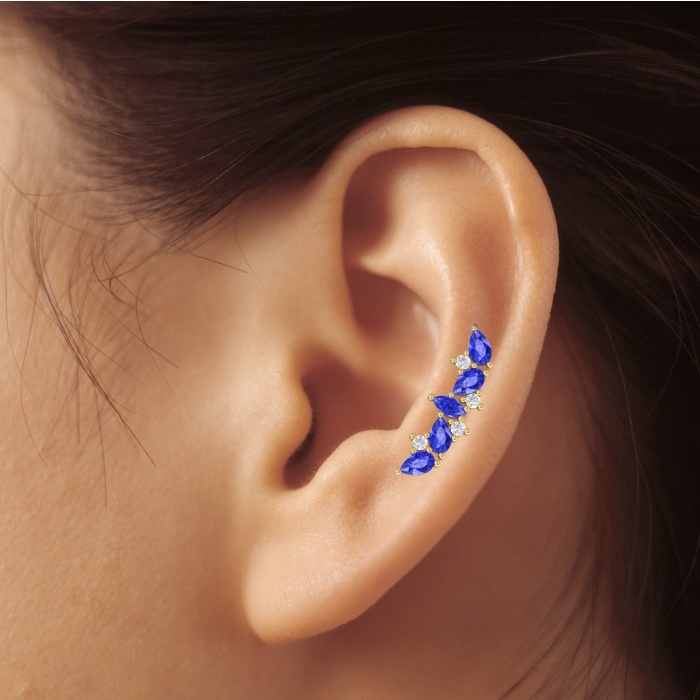 14K Dainty Tanzanite Climber Earrings, Gold Stud Earrings For Women, December Birthstone Ear Climber, Everyday Gemstone Earring For Her | Save 33% - Rajasthan Living 9