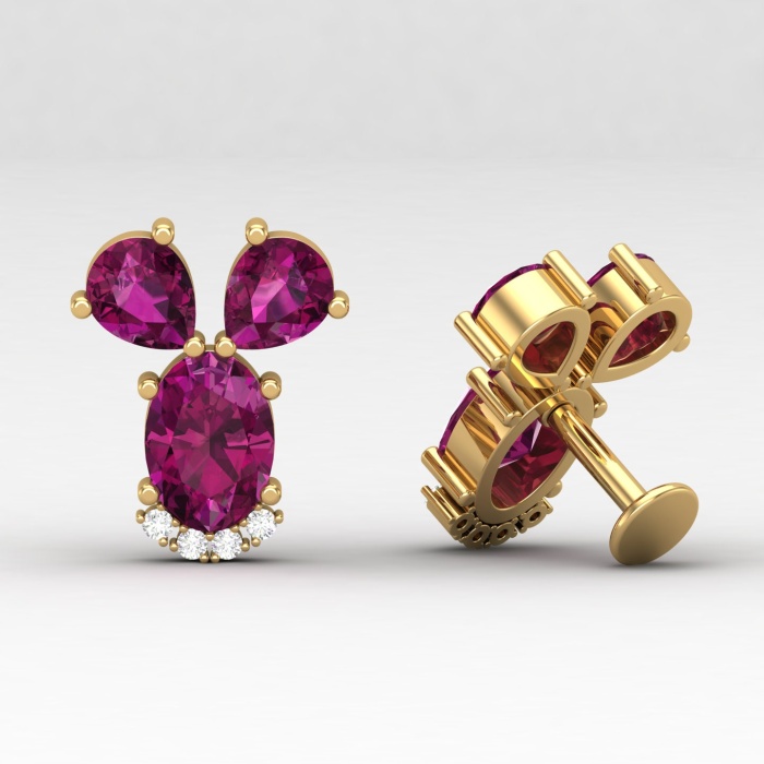 Rhodolite Garnet 14K Dainty Stud Earrings, Gold Stud Earrings For Her, Everyday Gemstone Earrings For Women, January Birthstone Jewelry | Save 33% - Rajasthan Living 11