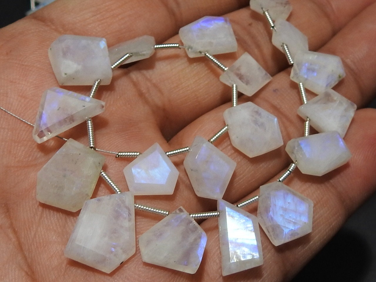 White Rainbow Moonstone Briolette,Faceted,Fancy Cut,Slice,Slab,Multi Fire,Hut,Pentagon,Trapezoid,Marquise,14Piece 12X8To10X8MM PME-BR2 | Save 33% - Rajasthan Living 21