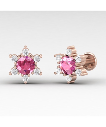 Pink Spinel 14K Dainty Stud Earrings, Everyday Gemstone Stud Earrings For Her, Gold Stud Earrings For Women, August Birthstone Jewelry | Save 33% - Rajasthan Living 7