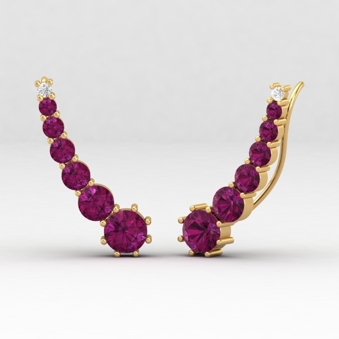 Natural Rhodolite Garnet 14K Climber Earrings, Dainty Gold Stud Earrings For Women, Everyday Gemstone Earring For Her, Handmade Jewelry Gift | Save 33% - Rajasthan Living 11